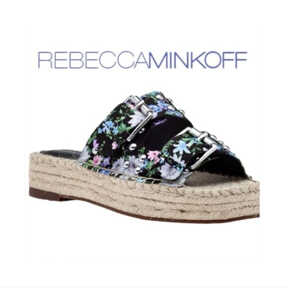 REBECCA MINKOFF | Jodi Espadrilles Sandals Black Flower Print Sz 7.5M - Picture 1 of 7
